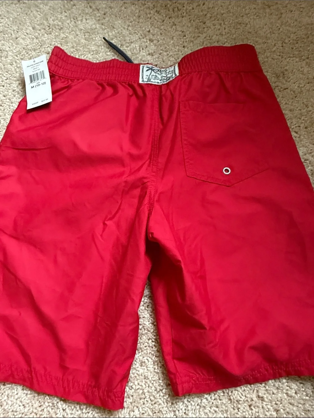 Polo by Ralph Lauren Red Swim Board Shorts with Navy Logo